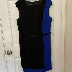 AB Studio Dress Size 16 Black/Royal Blue Woven Knee Length, Sleeveless dress